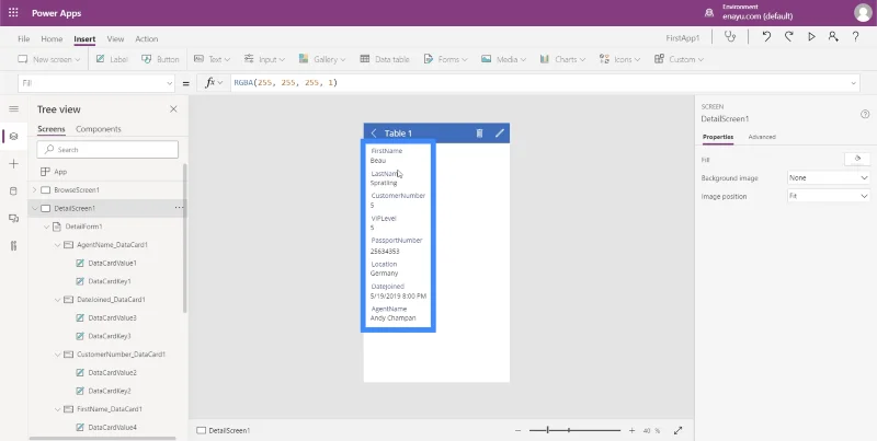 Borang Power Apps Dan Kad Data Dalam Skrin Butiran