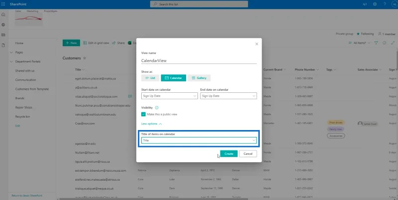 มุมมองปฏิทินรายการ SharePoint