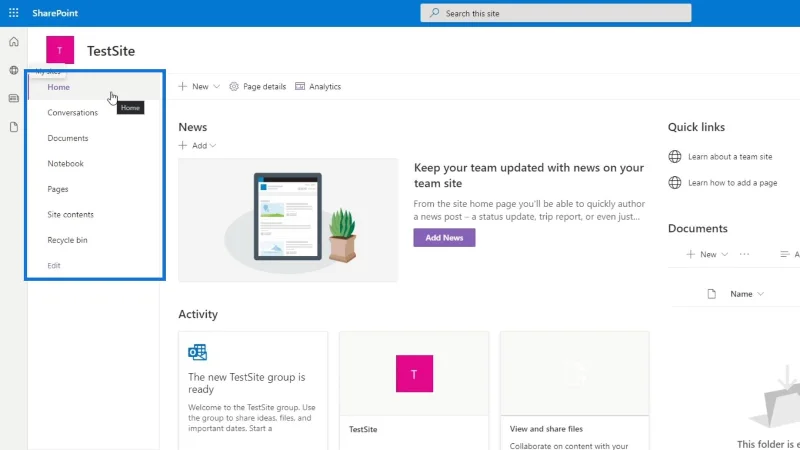 Tapak SharePoint |  Reka Letak Dan Panduan Menu