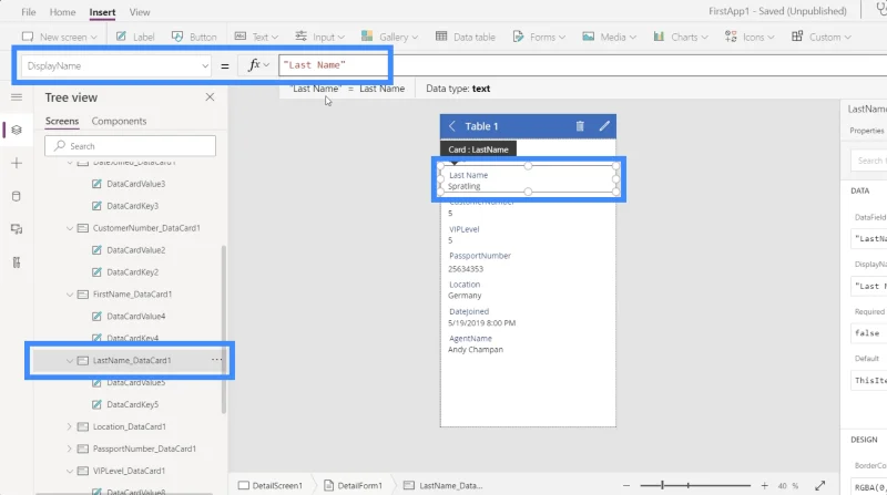 Borang Power Apps Dan Kad Data Dalam Skrin Butiran