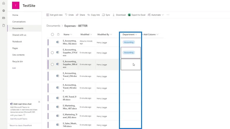 Hinzufügen von Metadaten in SharePoint mithilfe von Spalten