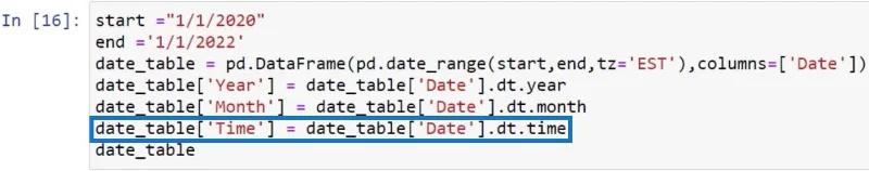 Kuasa BI Dengan Skrip Python Untuk Mencipta Jadual Tarikh