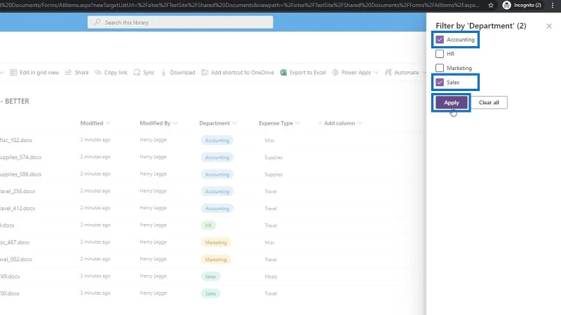 Penapisan Metadata Dalam Fail SharePoint