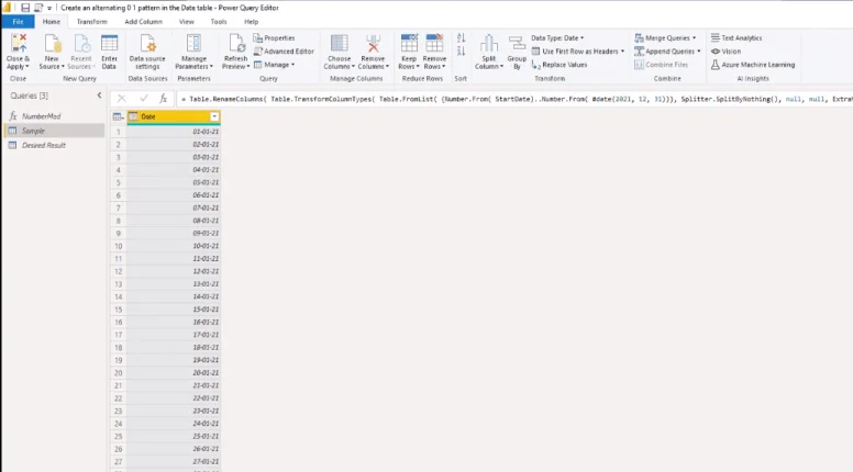 Power Query M: Corak 0-1 Bergantian Dalam Jadual Tarikh