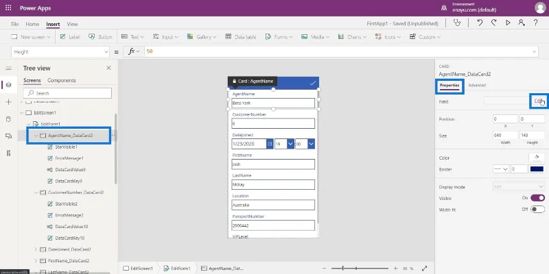 Skrin PowerApps: Mengedit Dan Mengemas kini