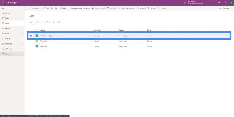 Veröffentlichen von PowerApps-Anwendungen und Ändern der Bildschirmreihenfolge