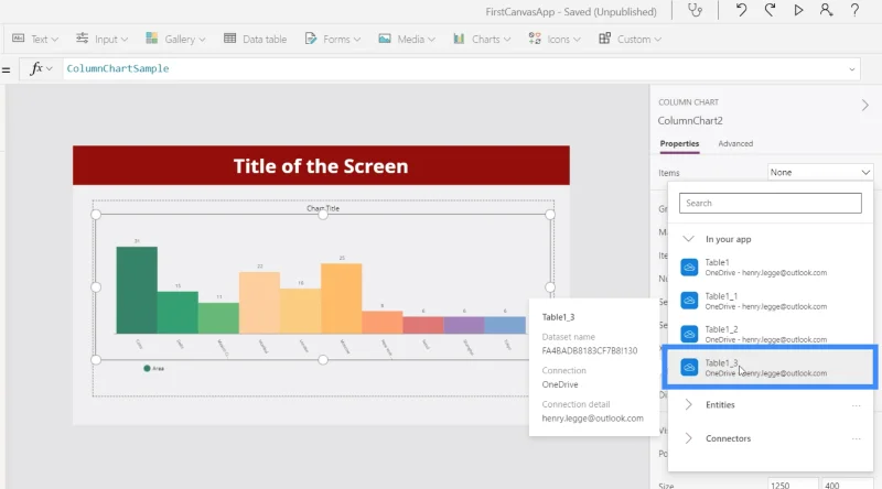 Carta PowerApps, Graf Dan Imej Dinamik