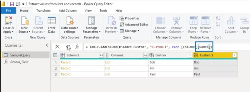 Ekstrak Nilai Daripada Rekod Dan Senarai Dalam Power Query