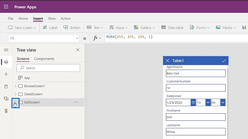Skrin PowerApps: Mengedit Dan Mengemas kini