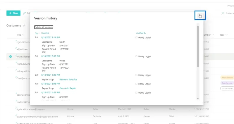 Sejarah Versi Dalam Senarai SharePoint