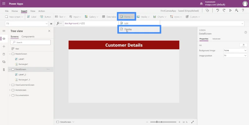 Skrin Butiran MS Power Apps Dan Skrin Borang