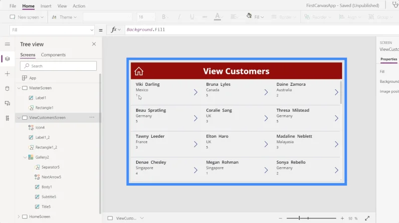 Kunden anzeigen in PowerApps