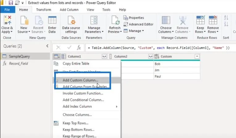 Ekstrak Nilai Daripada Rekod Dan Senarai Dalam Power Query