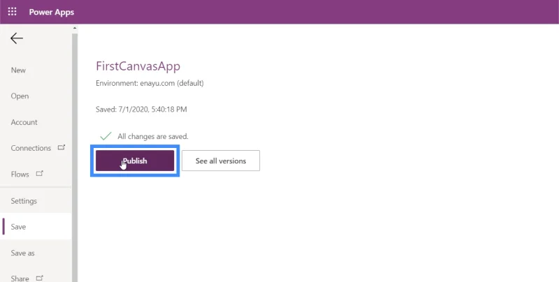 Veröffentlichen von PowerApps-Anwendungen und Ändern der Bildschirmreihenfolge