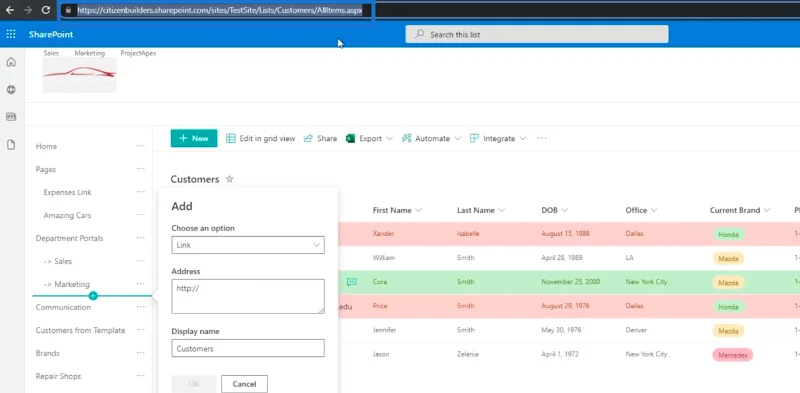 Menambah Navigasi Senarai SharePoint