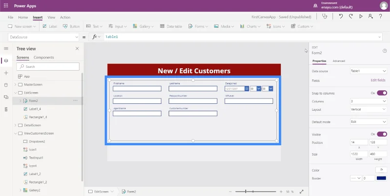 Skrin Butiran MS Power Apps Dan Skrin Borang