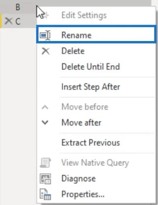 Renomeando variáveis no Power Query