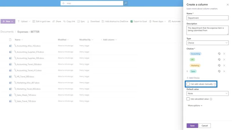 Hinzufügen von Metadaten in SharePoint mithilfe von Spalten