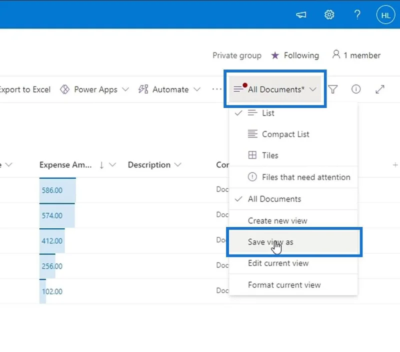 มุมมอง MS SharePoint |  การสร้างและการบันทึก