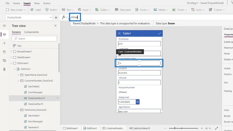 Skrin PowerApps: Mengedit Dan Mengemas kini