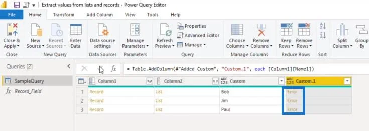 Ekstrak Nilai Daripada Rekod Dan Senarai Dalam Power Query