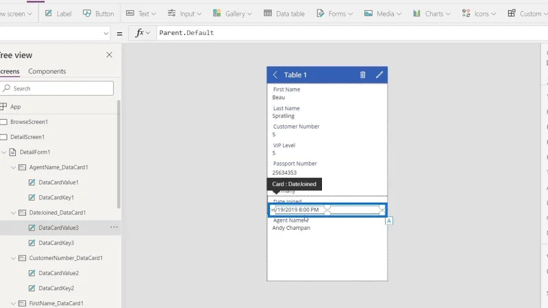 Kad Data PowerApps Dan Tugasan Harta