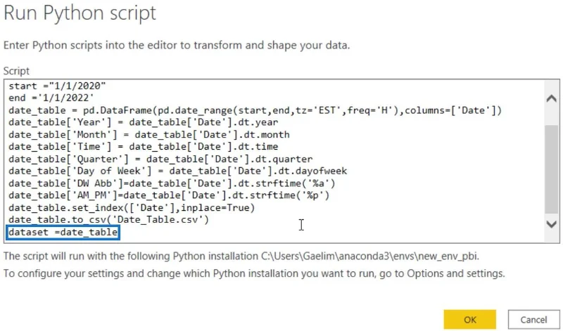 Kuasa BI Dengan Skrip Python Untuk Mencipta Jadual Tarikh