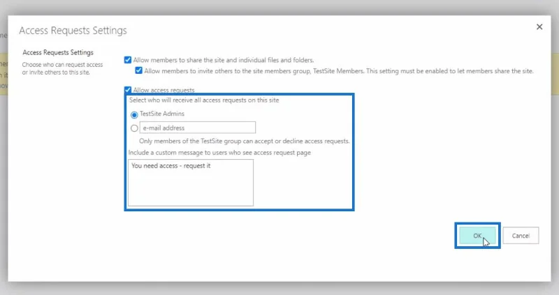 Penyesuaian Permintaan Akses Laman SharePoint