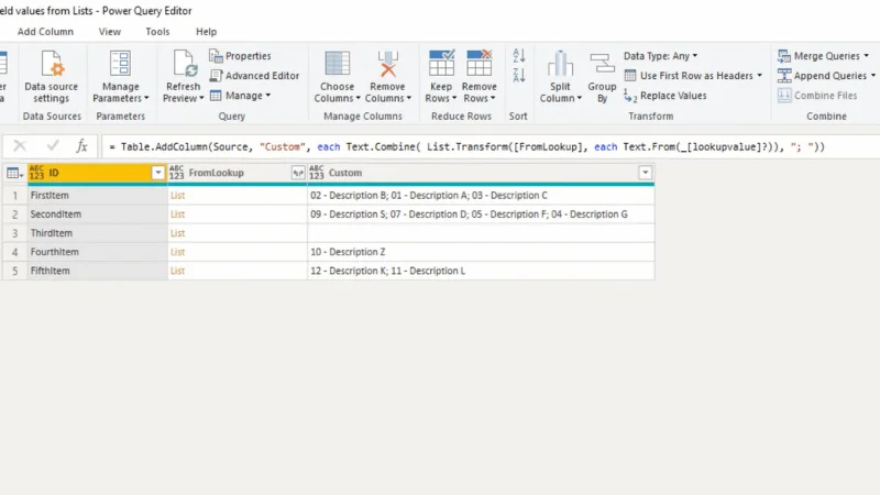 Tutorial do Editor do Power Query: extrair valores de campo de registro de listas