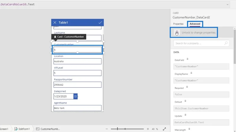 Skrin PowerApps: Mengedit Dan Mengemas kini