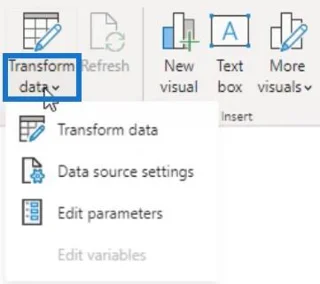Opciones adicionales en Transformar datos