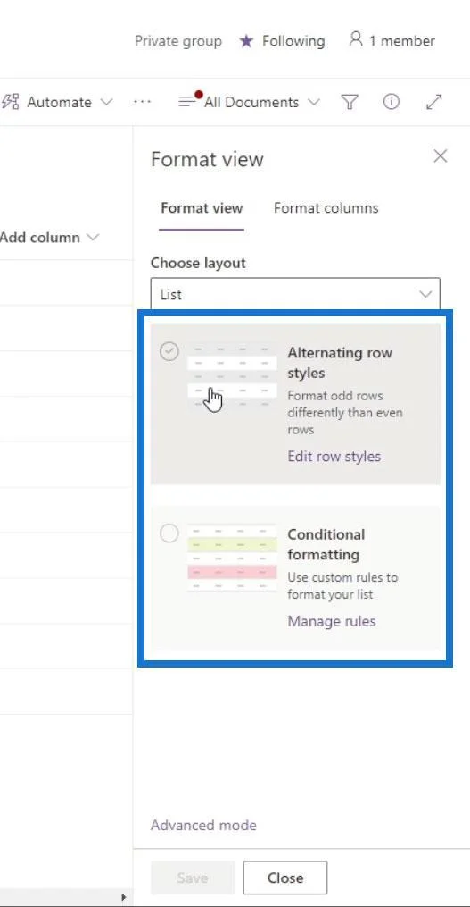 Lihat Pemformatan Dalam SharePoint