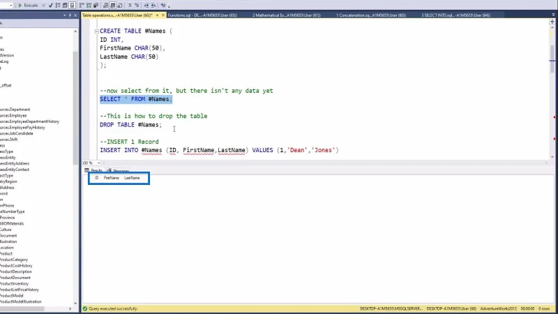 การใช้งานตาราง SQL เบื้องต้น