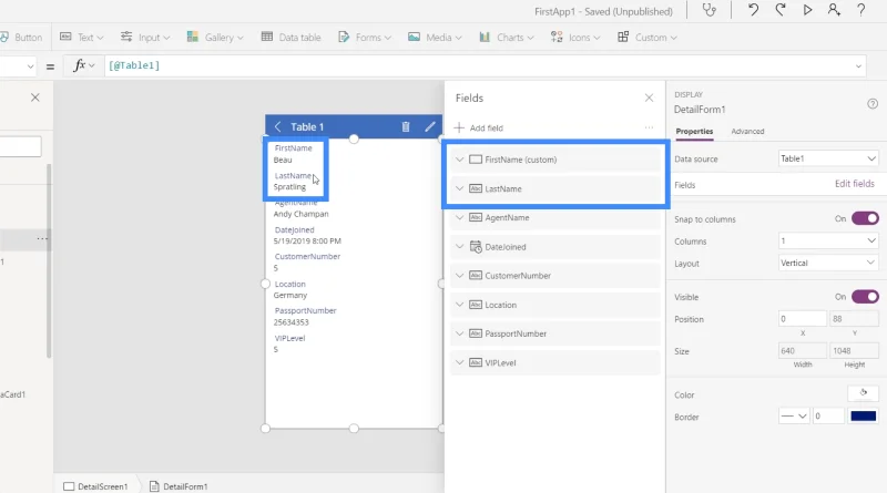 Borang Power Apps Dan Kad Data Dalam Skrin Butiran