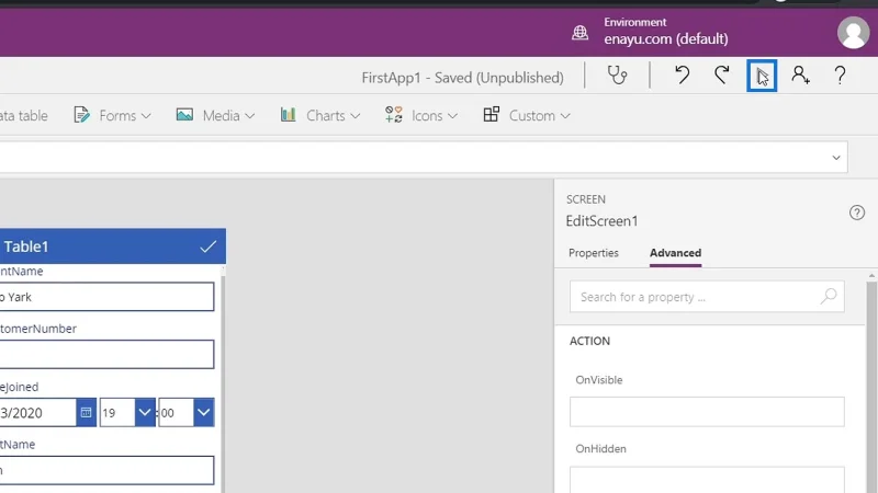 Skrin PowerApps: Mengedit Dan Mengemas kini