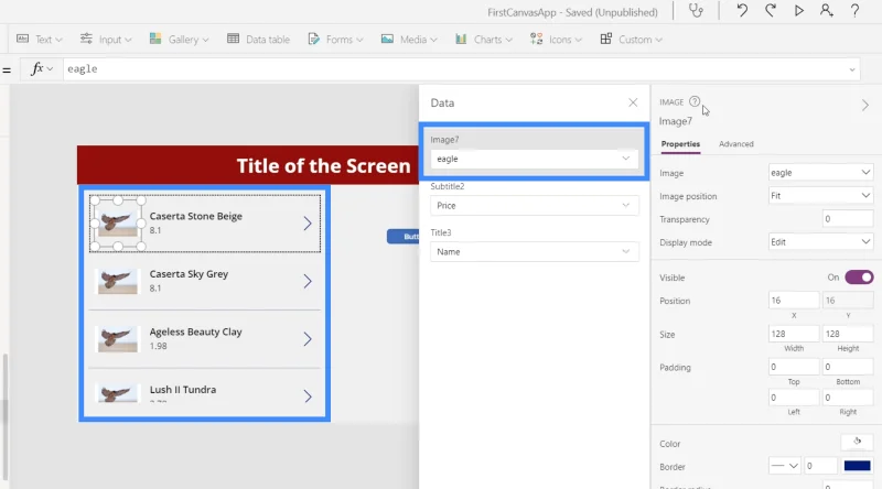 Carta PowerApps, Graf Dan Imej Dinamik