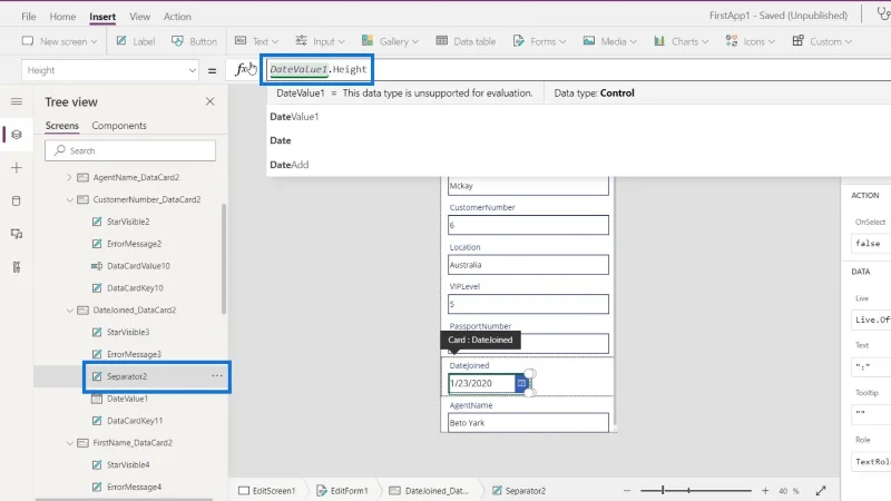 Skrin PowerApps: Mengedit Dan Mengemas kini