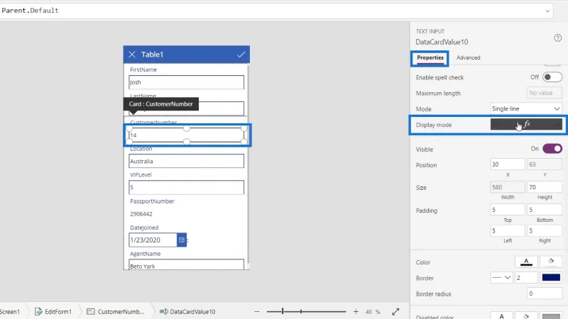 Skrin PowerApps: Mengedit Dan Mengemas kini
