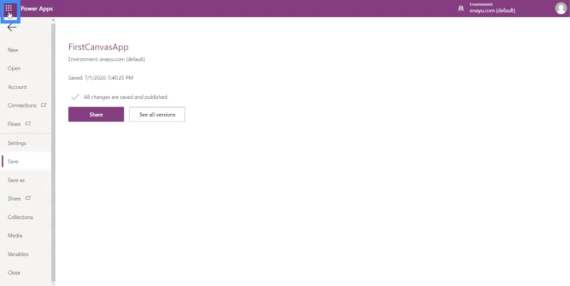 Veröffentlichen von PowerApps-Anwendungen und Ändern der Bildschirmreihenfolge
