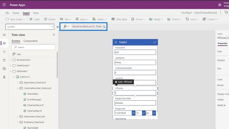 Skrin PowerApps: Mengedit Dan Mengemas kini