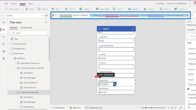 Skrin PowerApps: Mengedit Dan Mengemas kini