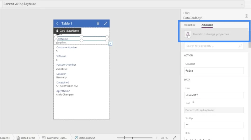 Borang Power Apps Dan Kad Data Dalam Skrin Butiran