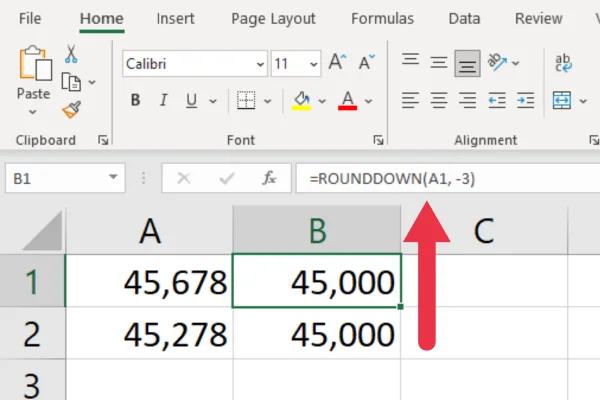 วิธีปัดเศษเป็นพันที่ใกล้ที่สุดใน Excel