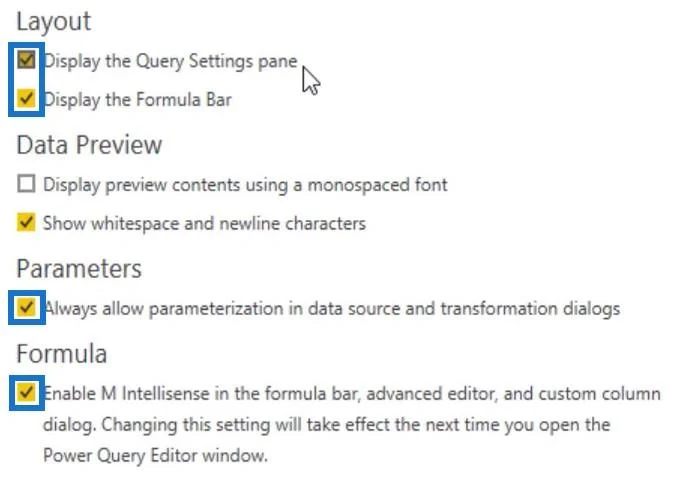Recomendaciones de configuración de Power Query