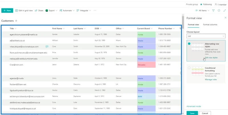 Panduan Pemformatan Senarai SharePoint
