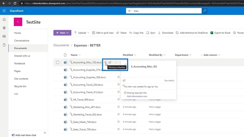 Hinzufügen von Metadaten in SharePoint mithilfe von Spalten