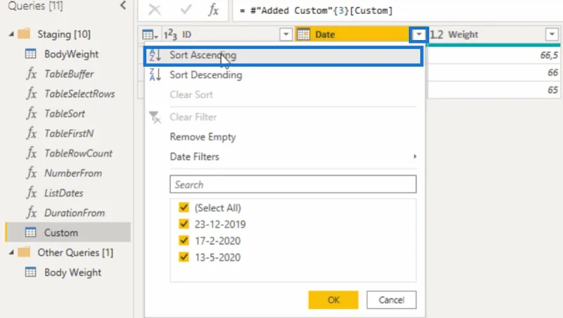 Création de valeurs pour chaque date à l'aide de la formule Power Query