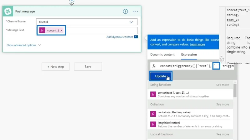 ฟังก์ชันสตริงโฟลว์ของ Microsoft: เชื่อมต่อและแทนที่