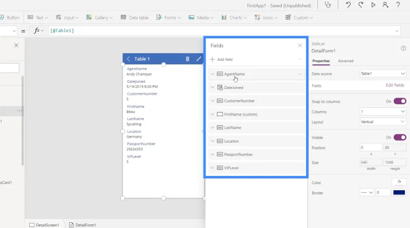 Borang Power Apps Dan Kad Data Dalam Skrin Butiran