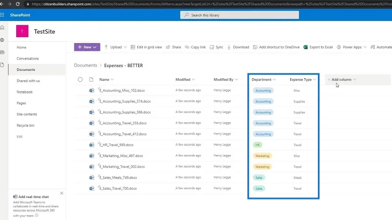 Hinzufügen von Metadaten in SharePoint mithilfe von Spalten